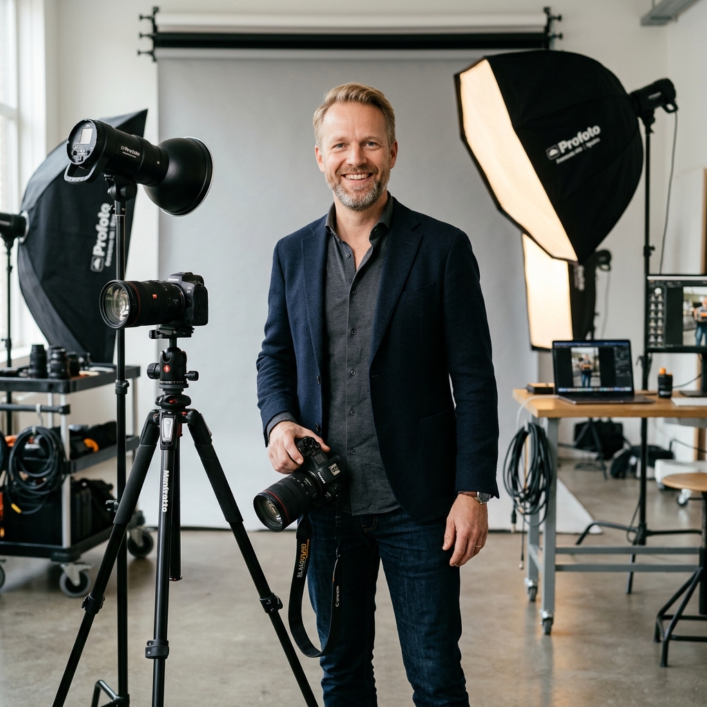Onze ervaren fotograaf in de professionele studio van Pasfoto Rotterdam Zuid